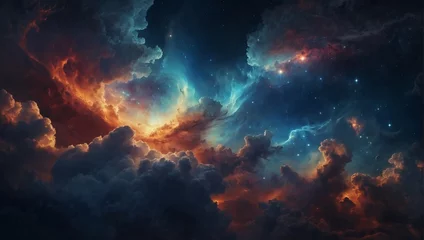 Foto op Canvas Beautiful space-themed wallpaper showcasing cosmic clouds and stars. © xKas