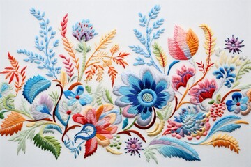 Embroidery floral pattern wallpaper - obrazy, fototapety, plakaty