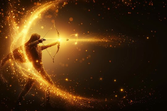 Abstract polygonal sagittarius zodiac sign in gold on black background, vector illustration. - Powered by Adobe