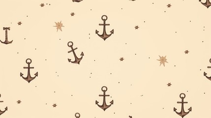 Background with minimalist illustrations of anchors in Beige color