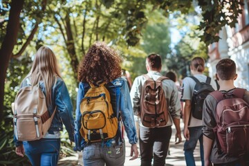 Obraz premium Group of students walking to school. friendship and education journey