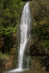 Fototapeta na wymiar Wild forest waterfall in daylight