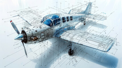 create a imnage about the airplane Piper Aztec white, the picture is to a presentation education slide,generative ai - obrazy, fototapety, plakaty
