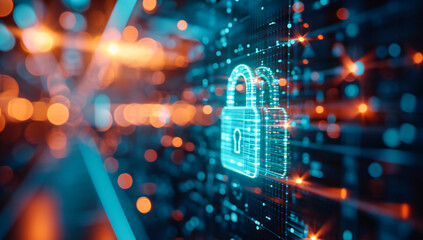 Obraz premium Cybersecurity Concept, Digital Lock and Network Protection, Secure Online Information