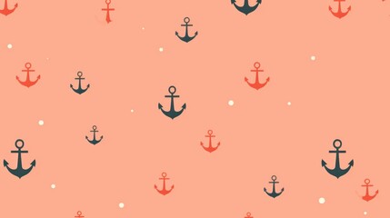 Background with minimalist illustrations of anchors in Salmon color