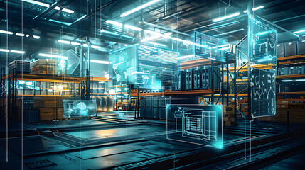 Futuristic Technology Retail Warehouse Container, Digitalization and Visualization of Industry Process that Analyzes Warframe texture background