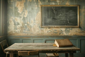 Vintage classroom setting for a nostalgic back to school concept. educational heritage - obrazy, fototapety, plakaty