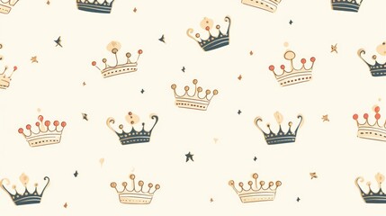 Background with minimalist illustrations of crowns in Ivory color