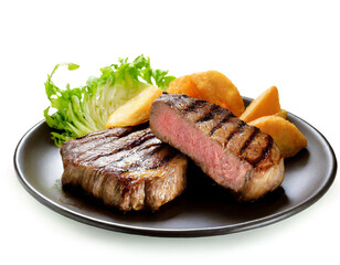 Rinderfilet steaks medium gebraten isoliert auf weißen Hintergrund, Freisteller 