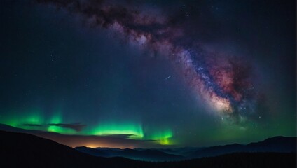 Fototapeta na wymiar Enchanting 4K wallpaper featuring a fantasy night sky, galaxy, and aurora.