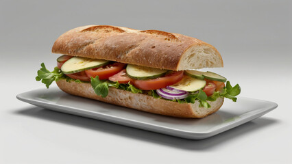 Sandwich with fresh vegetables on a white background. 3d rendering