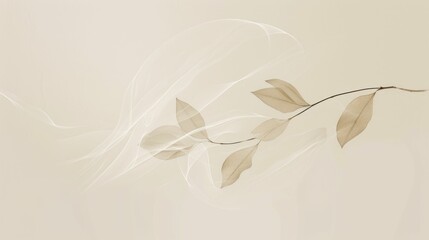 A refreshing minimalist design of a cool breeze, represented by a simple curved line and fluttering leaves. The composition is set against a muted background.