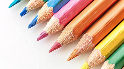 Fototapeta premium Set of colored pencils isolated on white background, top view