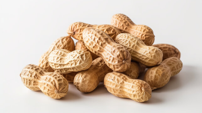 shallow focus photo of brown peanuts isolated on a white background