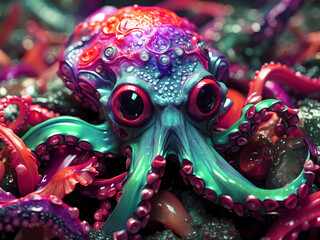 Abstract fantastic colorful octopus for elegant artwork