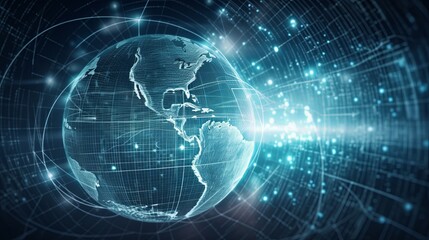 Fototapeta premium Abstract background with futuristic worldwide connectivity or virtual networks of future technologies and innovations in cyberspace