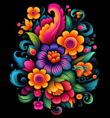 Colorful Flower Bouquet on Black Background