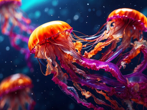 Abstract Fantastic Colorful Jellyfish For Elegant Artwork