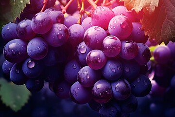 a bunch of grapes with water drops on them