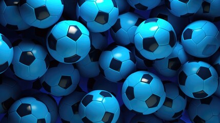 Background with soccer balls in Azure color. - obrazy, fototapety, plakaty