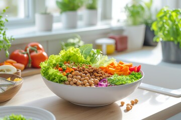 Raw minced meatless plant based meat steak , vegan mince meat with lettuce vegetables vegetarian meal