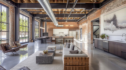 With a nod to its past as a manufacturing plant this adaptive reuse home incorporates original steel beams and exposed brick walls into its modern design. The result is a