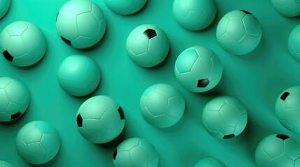 Background with soccer balls in Pista Green color.