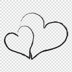 Hand drawn hearts Valentine's Day border with continuous line and heart shape on transparent background. Pink love illustration for Valentine's Day or Mother's Day 19