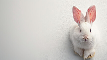 Front view of white cute baby  easter rabbit standing on white background .