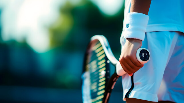 Hand of a male tennis player holding a tennis racket