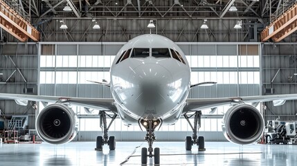 Aircraft maintenance and spare parts replacement in hangar to ensure safe and reliable flights
