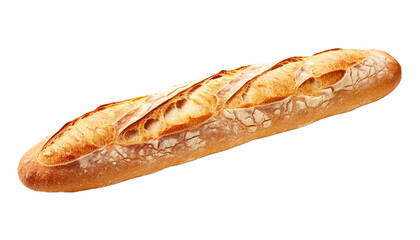 French baguette isolated on a transparent background. Top view.