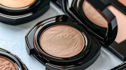 Compact Beauty Powders, Feminine Makeup and Cosmetics, Close-Up on Textured Background