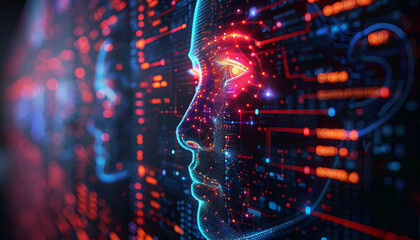 Fototapeta premium Security concept of person analysis with face scanning. Privacy concept,generative ai