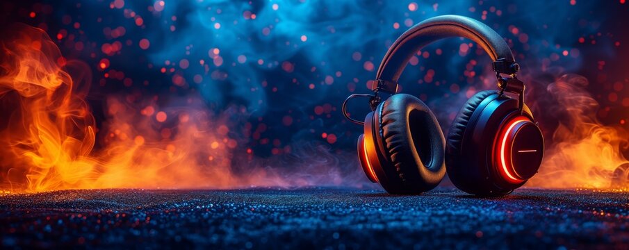 music headset with abstract background created by ai