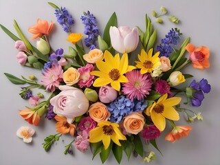 Floral Harmony: Diverse Colors and Textures in a Vibrant Spring Bouquet, a Captivating Display of Nature's Beauty, generative AI