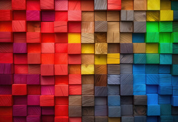 Multicolored Wooden Blocks Form a Vibrant Wall