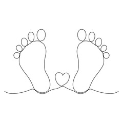 Obraz premium baby legs Baby foot print in one line style. Hand drawing.hand drawn, one line, line art, baby, birth