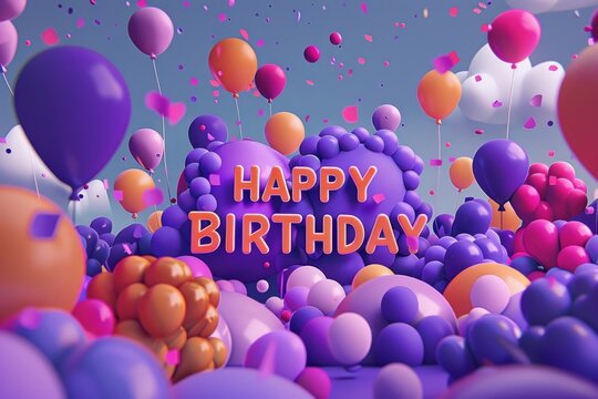 happy birthday banner in the style of violet and orange Generative AI