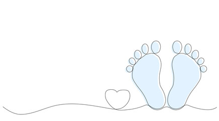 The print of children's feet. Hand drawing in one line style. Vector. For your best cute design - obrazy, fototapety, plakaty