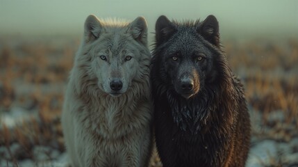 Dawn of the Duo: Arctic and Timber Wolves in Harmony