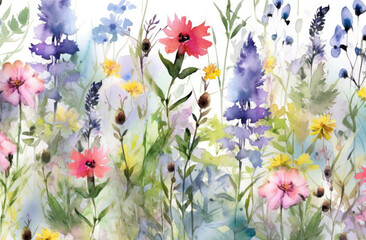 A Watercolor Painting of a Field of Wildflowers
