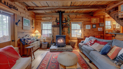 The sound of the crackling fire in the woodburning stove will lull you to sleep in this charming rustic house complete with knotty pine walls and a front porch swing.