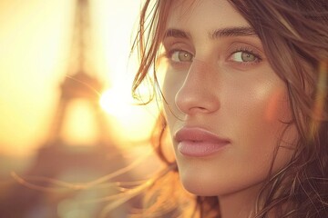 Radiant Close-up Portrait Against Iconic Backdrop