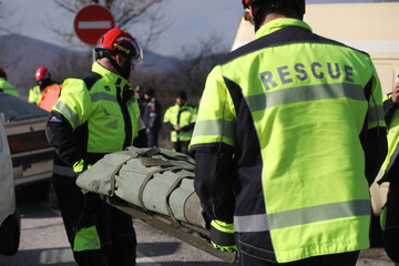 Fire and Rescue Imergency Units at car accident training