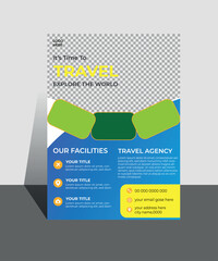  Modern Holiday Trip Travel Flyer Layout with Blue and color Accents.
