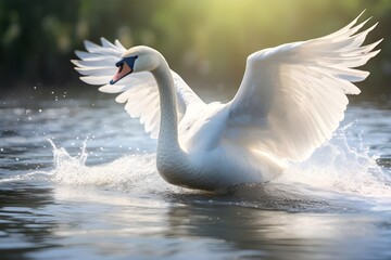 Graceful Swan Gliding Close-Up View.