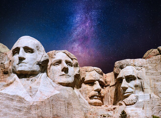 The four presidents at Mount Rushmore National Park in South Dakota milky way