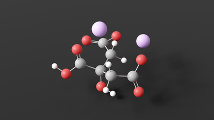 disodium citrate molecular structure, food antioxidant e331ii, ball and stick 3d model, structural chemical formula with colored atoms