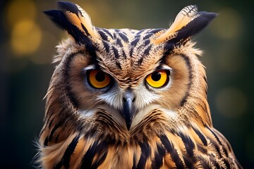 Striking Eurasian Eagle Owl Watching Close-Up View